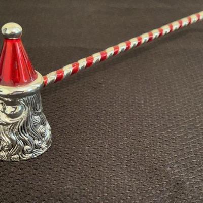 Silver Plate Santa Candle Snuffer w/ Cane Handle
