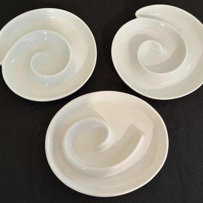 (3) Crate & Barrel White Swirl Porcelain Dishes