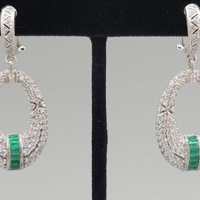 Judith Ripka 925 Silver Earrings w/ Emeralds &
Cubic Zirconias