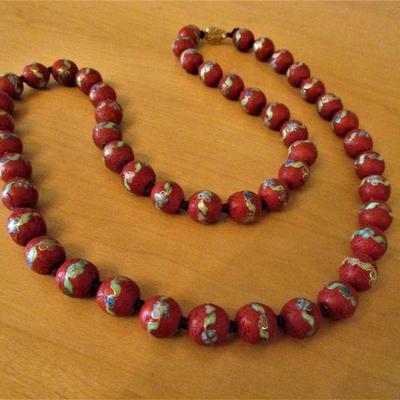 Chinese cinnabar cloisonne necklace