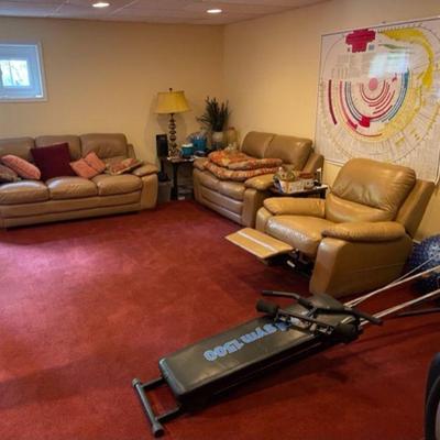 Brown Leather Couch, Brown Leather Recliner, Brown Leather Love Seat, Total Gym