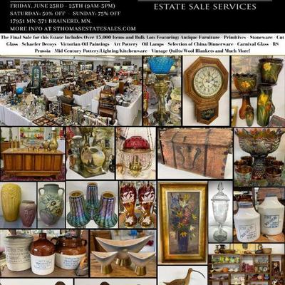 The Final Sale for this Estate Includes Over 15,000 Items and Bulk Lots Featuring; Antique Furniture - Primitives - Stoneware - Cut Glass...