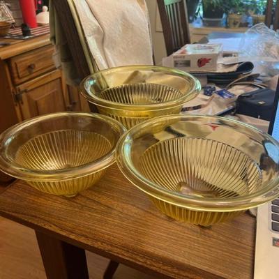 Three Depression glass pieces, sold separately or as a set 