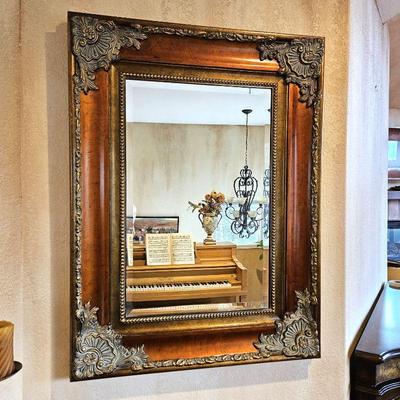 Gorgeous Large Framed Wall Mirror Painted in Copper and Brass Tones 37