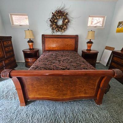 Aspen Home NAPA Collection Queen Sleigh Bed in Burl Woods w/ Queen Mattress - Excellent Condition