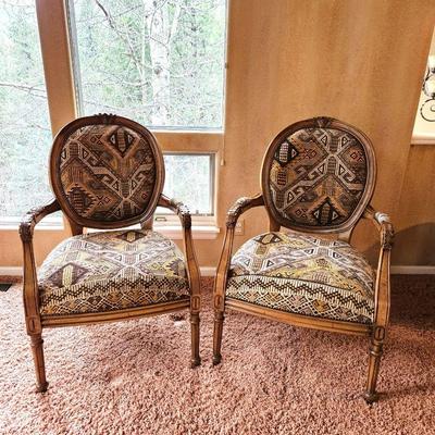 Set of Two Louis XV Walnut Armchairs with Turkish Style Fabric - Very well preserved -