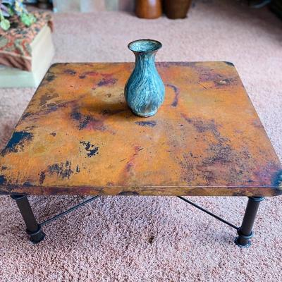 Oversized Hammered Copper Top Coffee Table w/ Iron Legs 48
