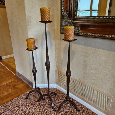 Set of Three Tall Wrought Iron Heavy Candle Holders in Varying Heights 29