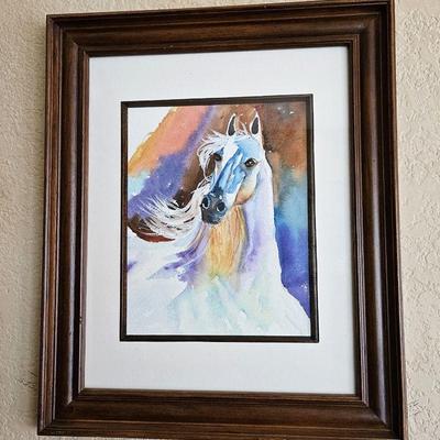  Original Watercolor Wall Art of Horse - Framed and Matted Measures 14