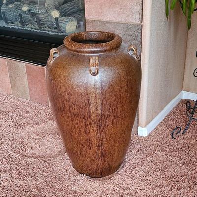 Tall and Heavy Glazed Pottery Urn / Vase with Textured Brown Glaze for a Rustic Effect 29