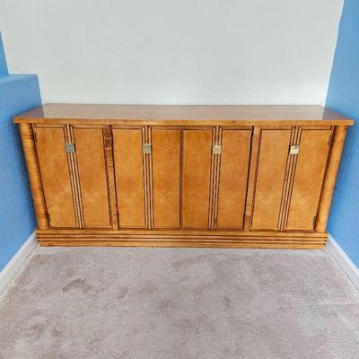 Gorgeous Mid Century Hickory & White Genesis Collection Ash Burl Wood Credenza Buffet Table