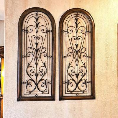  Two Large Metal Wall Art Arches in Brown Tones - Ornate Scrolling and Lightweight - Each 20