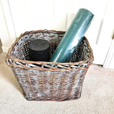 Set of Yoga Mat, 12" Foam Neck Roll and Large Storage Basket For your Equipment