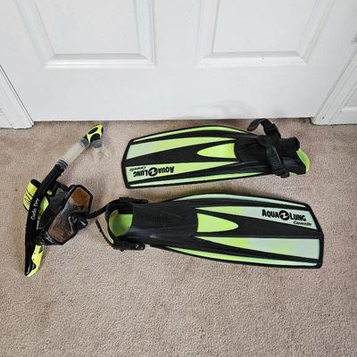 Snorkeling Equip. Italy Aqua Lung Caravelle Technisub Swim Fins in Size S (Adjustable) Plus Mask & Snorkel