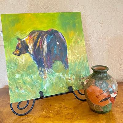 Oil paintin and Vase