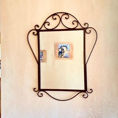 Wrought Iron Mirror w/ Scroll Design