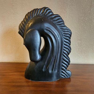 Striking Horse Head Sculpture Made of Painted Wood (Black) - Natural Wear Seen - 19