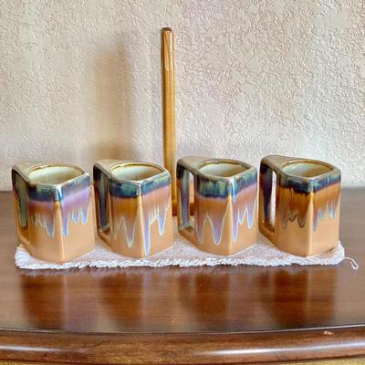 Set of 4 Padilla 10 oz Stacking Mugs w/ Stand - Signed by Artist