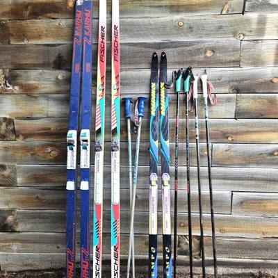 Three Pairs of Cross Country Skis - Rossignol Tempo 150 - Fischer 190s - Karhu 205s w/ Three sets of Poles