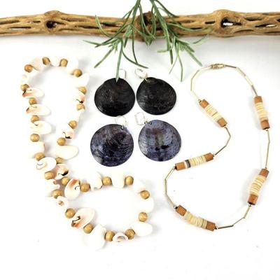 Set of Shell Jewelry - Two Necklaces and Two Shell Earrings