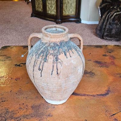 Large Earthy Old Looking Urn / Olive Jar / Water Jug - Water Marks on Lower Half - Partially Glazed - 18