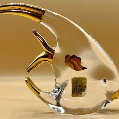 Bell Glass With 24k ORO Gold Angel Fish Hand Blown Statue Made In Italy