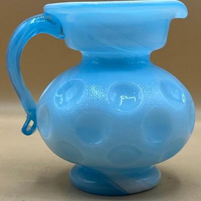 Mold-blown Glass Coin Dot Pitcher With Applied Handle