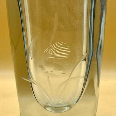 Sweden Scandinavia Design Artist Signed Glass Vase With Etched Fish