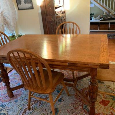 Solid Oak Table with 4 Windsor Style Chairs