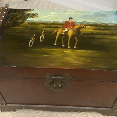 EQUESTRIAN Themed HUNTER Bird Dog FOLK ART Painted Trunk