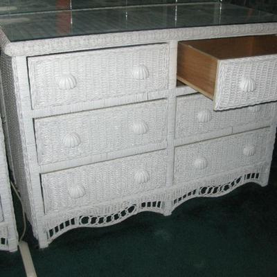 white wicker glass top dressers   there are 2 of each set  $ 150.00 each or make me a offer