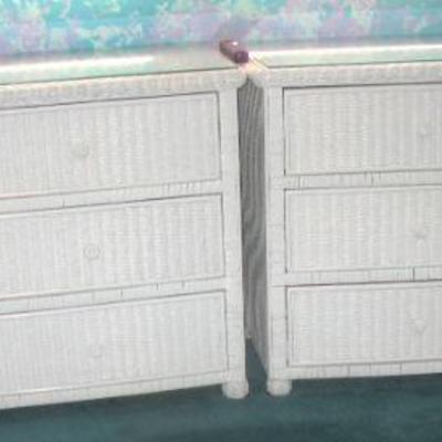 white wicker glass top dressers   there are 2 of each set  $ 150.00 each or make me a offer