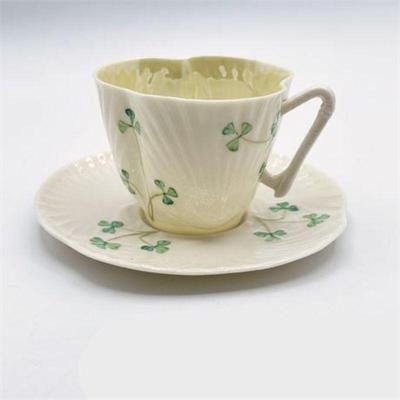 Lot 124   0 Bid(s)
Belleek Shamrock Harp Tea Cup and Saucer