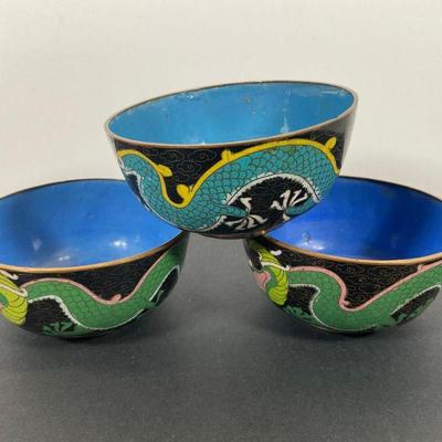 Chinese Cloisonne Dragon Bowls