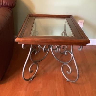 $99 end table beveled glass, wood, metal base 30â€H 24â€ x 22â€ 