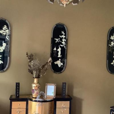 $225 Asian Mother of Pearl  4 panel art 35â€H 12â€W each 