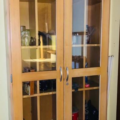 7' TALL, STORAGE DISPLAY CABINET  $120.00 WITH GLASS IN FRONT DOORS

