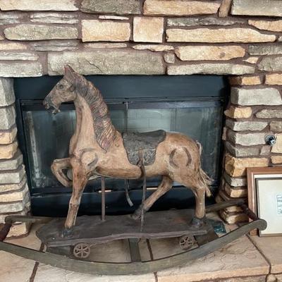 Wooden rocking horse antique 
