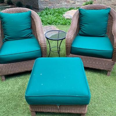 Pottery Barn Wicker Chairs and Ottoman