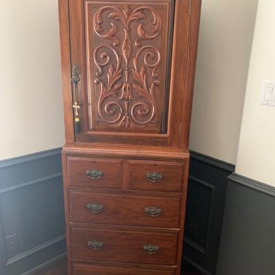 Antique Wood Chest 5 Drawer with Storage  Inside Top