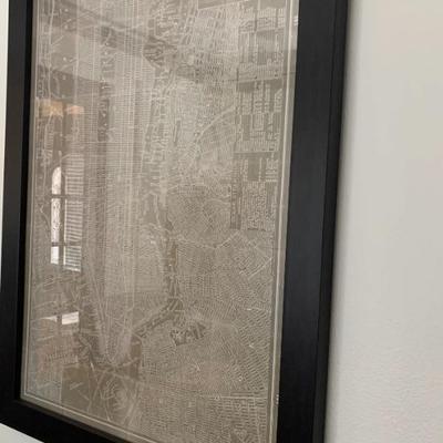Framed Blueprint Map New York Taupe by Sue  Schlabach