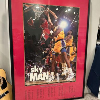 1991-1992 "Sky Man" Michael Jordan Poster MINT CONDITION Beautifully Framed