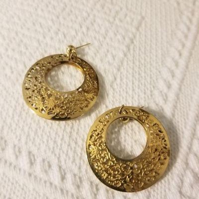 Gold-tone filigree hoop earrings