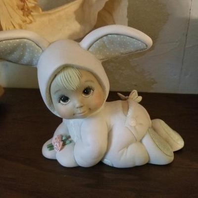 Ceramic figurine - crawling baby in bunny suit - cute!