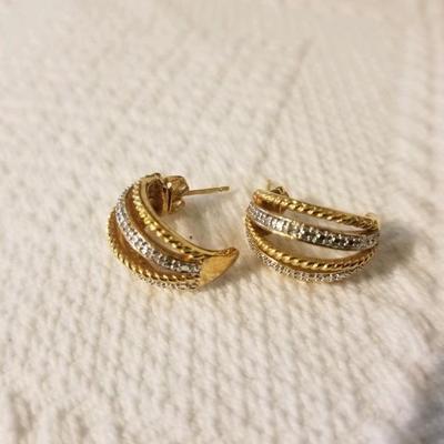 Gold-tone stud hoop earrings