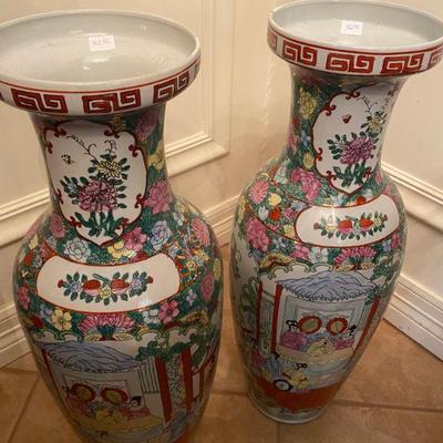 Vintage Pair of Tall Asian Vases