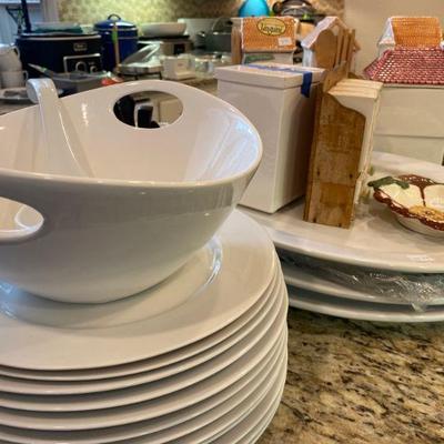 Large White Serving Pieces and dishes from Crate & Barrel and IKEA