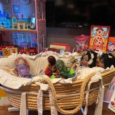 Childs Dolls and baby bed