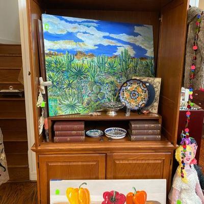 TV Cabinet, Original Art Work, Pottery from Mexico and Bride and Groom Pinata Wedding Set 1