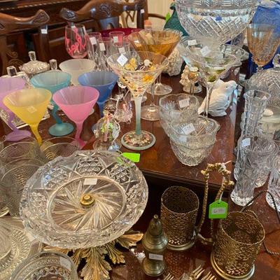 Assortment of Crystal Serving Pieces and Vases